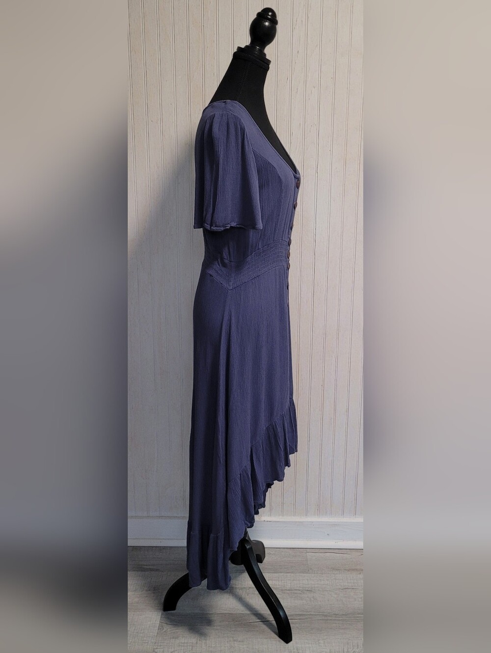 ​Amplify Blue Boho Crinkle Rayon Button Front High Low Midi Dress Size L - Picture 4 of 12